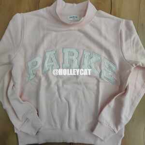 PARKE Pink and White Varsity Mockneck Sweatshirts For Women Size S/M